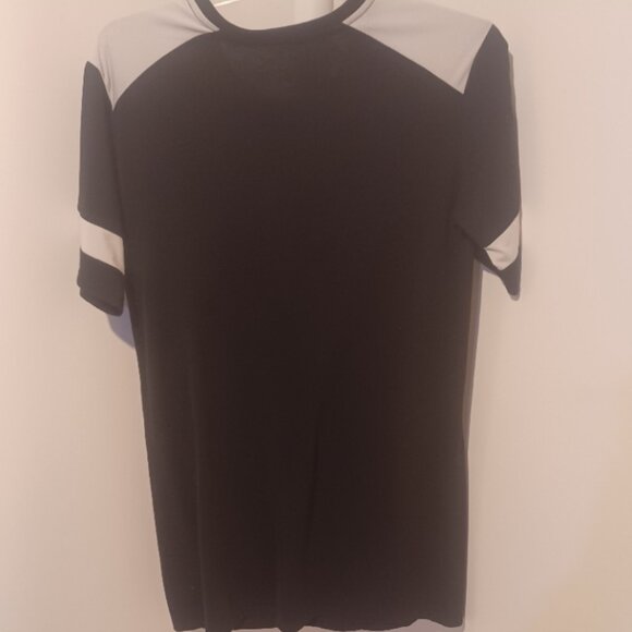 BEBE Bling Sequin Logo Striped Sleeve Tunic Black/White Med - Picture 3 of 3